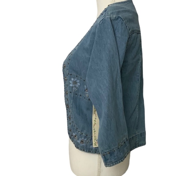 Tantrums Vintage Denim Jacket Womens Boho Embroidered Studded NWT Size Medium - Picture 9 of 16